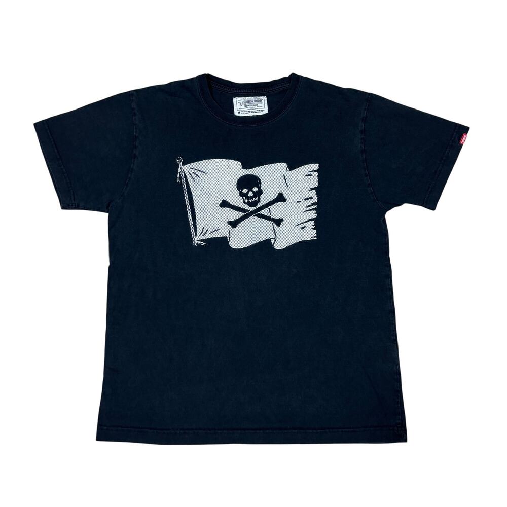 Neighborhood Skull Flag Black Short Sleeve T Shirt Men's Medium Made in Japan